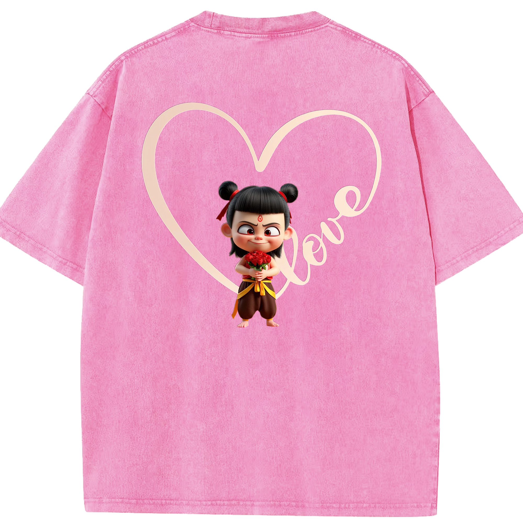（画像用） Ne Zha 2 ナタ 魔童の大暴れ 綿100% ヴィンテージ風 半袖Tシャツ（背面プリント）